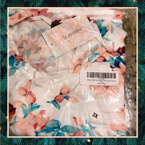 3X NWT NIB FLORAL TUNIC ASYM HEM SPRING SUMMER BEIGE PLUS SIZE FASHION - Picture 10 of 13